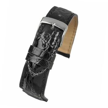 A BLACK ITALIAN GENUINE CROCODILE (S) - W670/18 watch strap with a silver buckle.